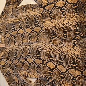 Harper Wren Womens‎ Long Sleeve Snakeskin Print Romper Tan Black Large